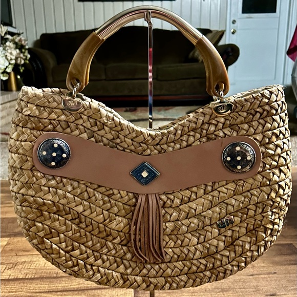 Pier Giorgio • Vintage • Brown • Wicker •  Bamboo Straw • Handbag - Picture 8 of 16